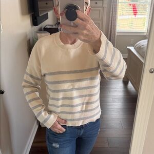 For The Republic Cream and Gray Striped Knit Sweater